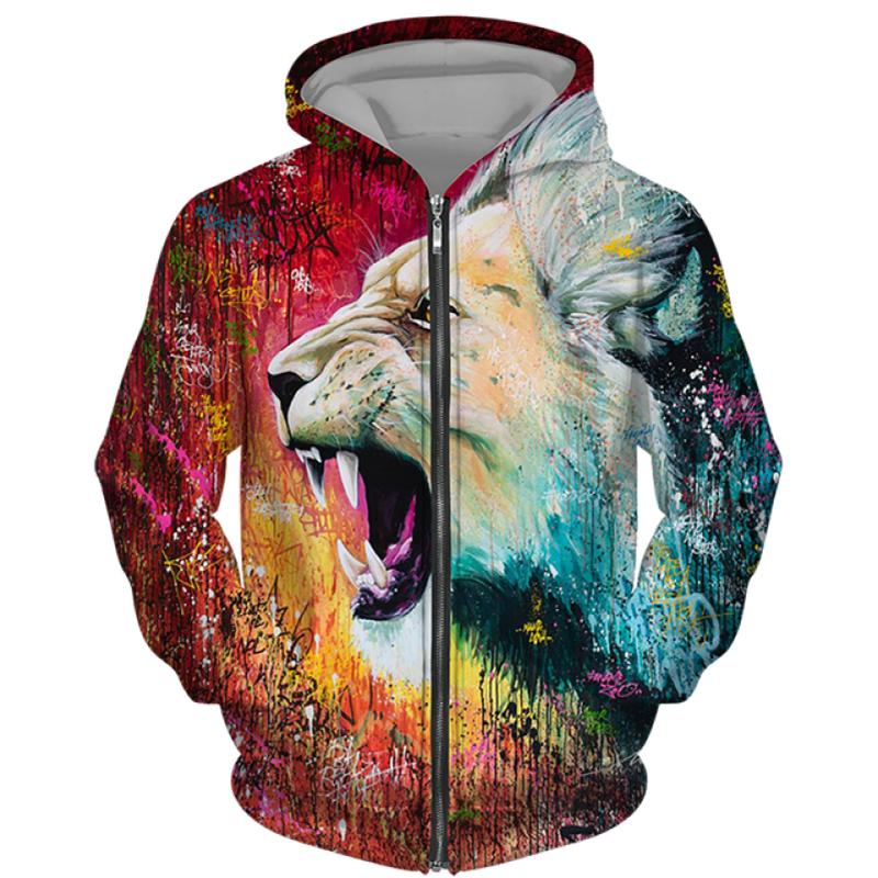 Frühling Herbst männer Zipper Hoodie Sweatshirts 3D Tier Löwe Tier Druck Mit Kapuze Pullover Mode Jacke Casual Sportswear 3XL von Joom DACH