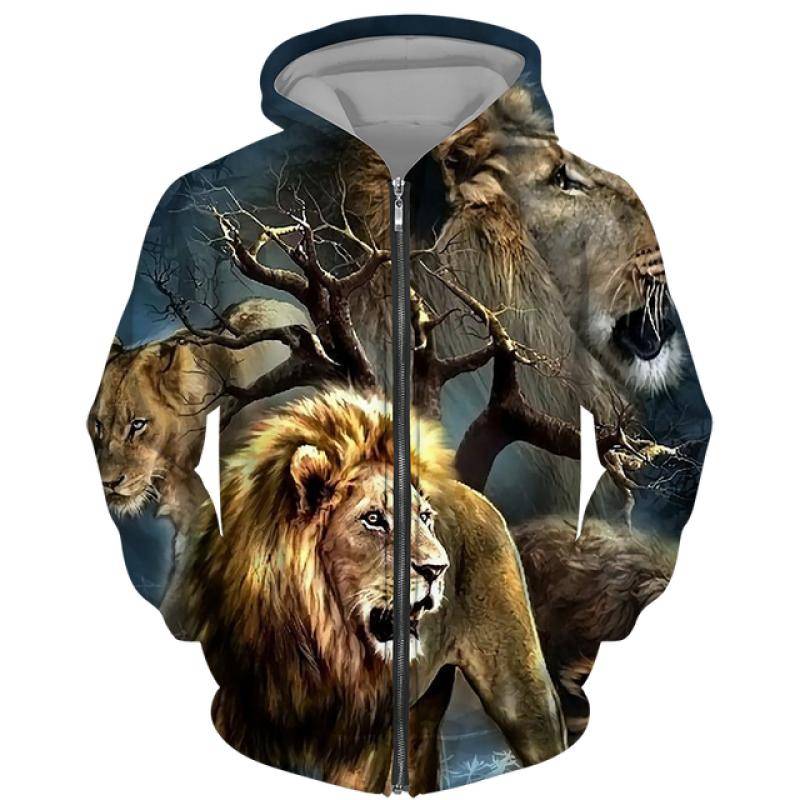 Frühling Herbst männer Zipper Hoodie Sweatshirts 3D Tier Löwe Tier Druck Mit Kapuze Pullover Mode Jacke Casual Sportswear 3XL von Joom DACH