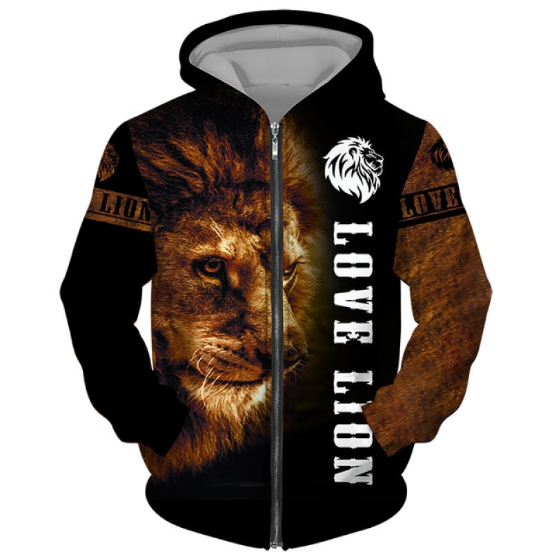 Frühling Herbst männer Zipper Hoodie Sweatshirts 3D Tier Löwe Tier Druck Mit Kapuze Pullover Mode Jacke Casual Sportswear 4XL von Joom DACH