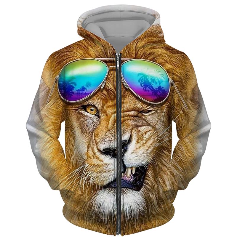 Frühling Herbst männer Zipper Hoodie Sweatshirts 3D Tier Löwe Tier Druck Mit Kapuze Pullover Mode Jacke Casual Sportswear 5XL von Joom DACH