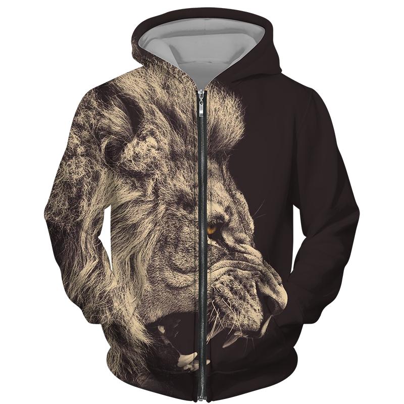 Frühling Herbst männer Zipper Hoodie Sweatshirts 3D Tier Löwe Tier Druck Mit Kapuze Pullover Mode Jacke Casual Sportswear 5XL von Joom DACH