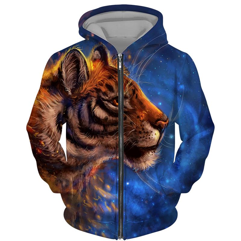 Frühling Herbst männer Zipper Hoodie Sweatshirts 3D Tier Löwe Tier Druck Mit Kapuze Pullover Mode Jacke Casual Sportswear 5XL von Joom DACH