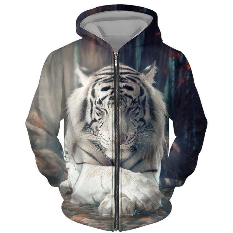 Frühling Herbst männer Zipper Hoodie Sweatshirts 3D Tier Löwe Tier Druck Mit Kapuze Pullover Mode Jacke Casual Sportswear 5XL von Joom DACH