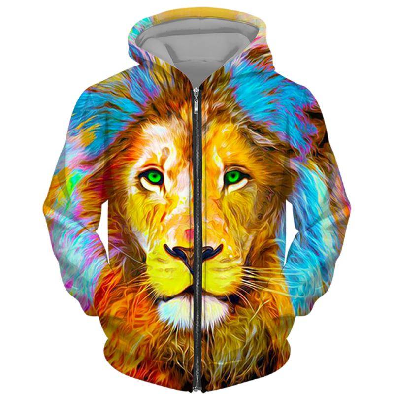 Frühling Herbst männer Zipper Hoodie Sweatshirts 3D Tier Löwe Tier Druck Mit Kapuze Pullover Mode Jacke Casual Sportswear 5XL von Joom DACH