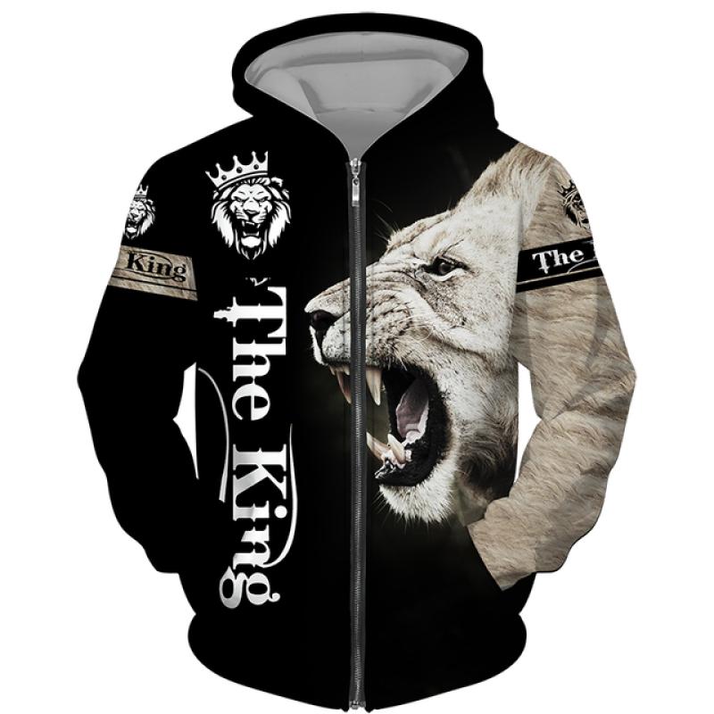 Frühling Herbst männer Zipper Hoodie Sweatshirts 3D Tier Löwe Tier Druck Mit Kapuze Pullover Mode Jacke Casual Sportswear 5XL von Joom DACH