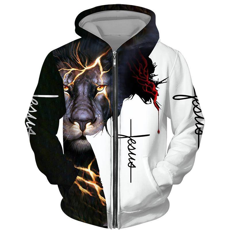 Frühling Herbst männer Zipper Hoodie Sweatshirts 3D Tier Löwe Tier Druck Mit Kapuze Pullover Mode Jacke Casual Sportswear XL von Joom DACH