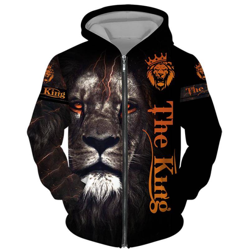 Frühling Herbst männer Zipper Hoodie Sweatshirts 3D Tier Löwe Tier Druck Mit Kapuze Pullover Mode Jacke Casual Sportswear XL von Joom DACH