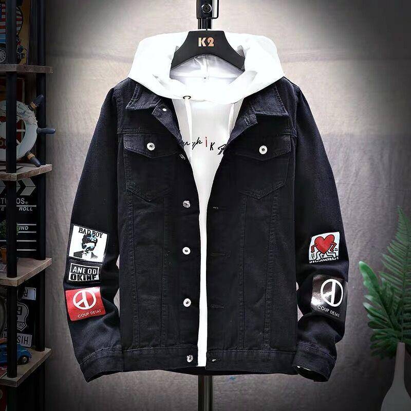 Frühling Herren Jeansjacke Modetrend Hübsche Studentenjacke Lässige lockere Herrenjacke S von Joom DACH