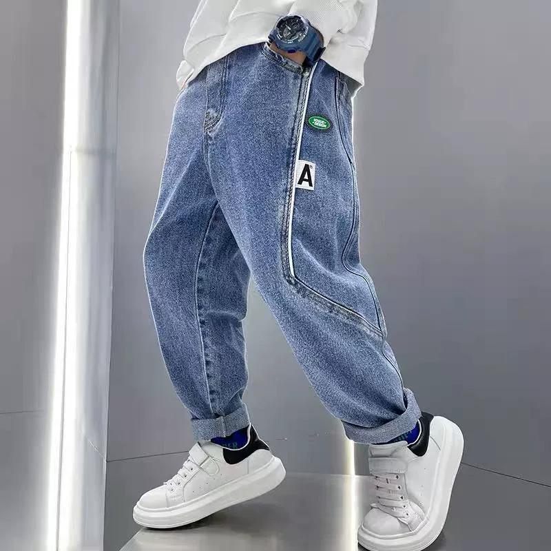 Frühling Jungen Casual Jeans Hose Koreanische Mode Gerade Bein Hosen Kinder Hosen Herbst Kinder Hosen 3-12 Jahre Kleinkind Jungen hosen 130 blau von Joom DACH