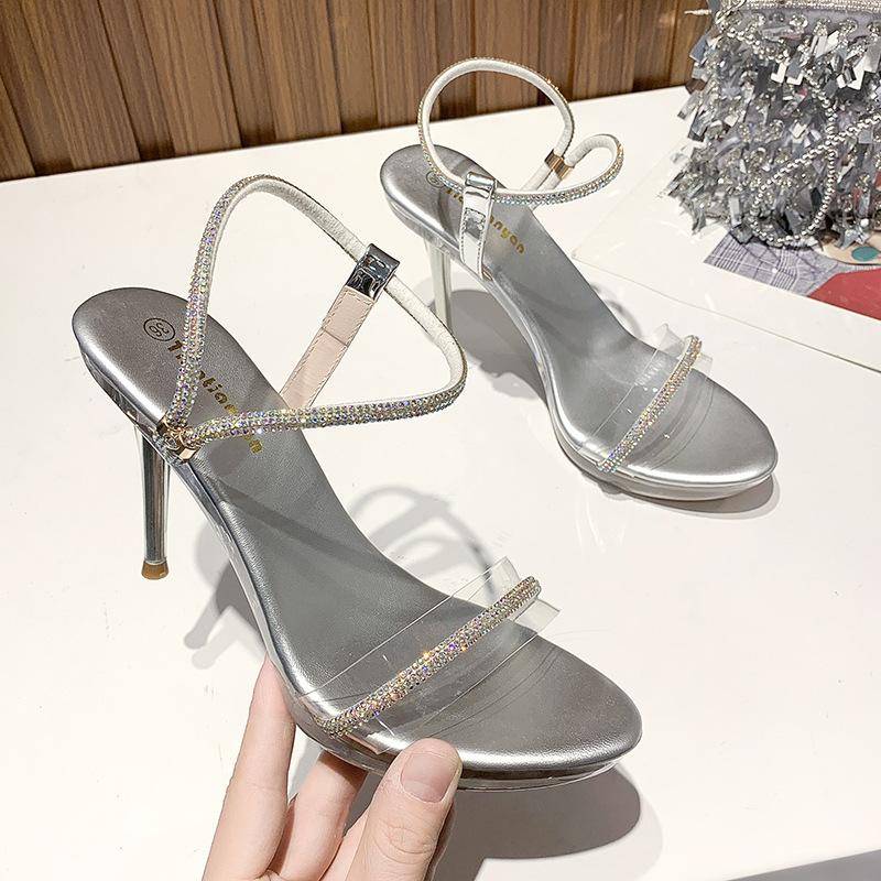 Frühling Kristall Neue Spitz Zehenriemen Stiletto Professionelle Sandalen Super High Heel Mode Hochzeit Damen Singles Schuhe 40 von Joom DACH