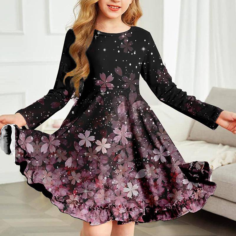 Frühling Mädchen Casual 3D Blühende Kirschblüten Drucken Rundhals Langarm Kleid Kind Prinzessin Kleid 100 rosa von Joom DACH