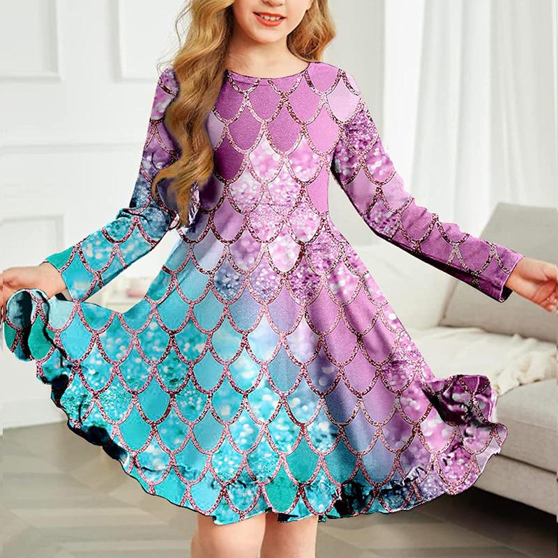 Frühling Mädchen Casual 3D Blühende Kirschblüten Drucken Rundhals Langarm Kleid Kind Prinzessin Kleid 140 grün von Joom DACH