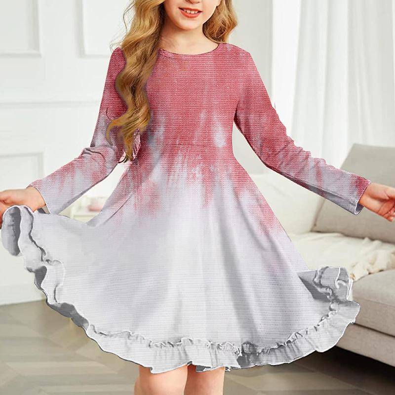 Frühling Mädchen Casual 3D Blühende Kirschblüten Drucken Rundhals Langarm Kleid Kind Prinzessin Kleid 150 rot von Joom DACH