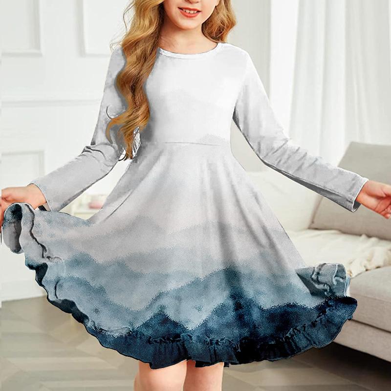 Frühling Mädchen Casual 3D Blühende Kirschblüten Drucken Rundhals Langarm Kleid Kind Prinzessin Kleid 180 weiß von Joom DACH