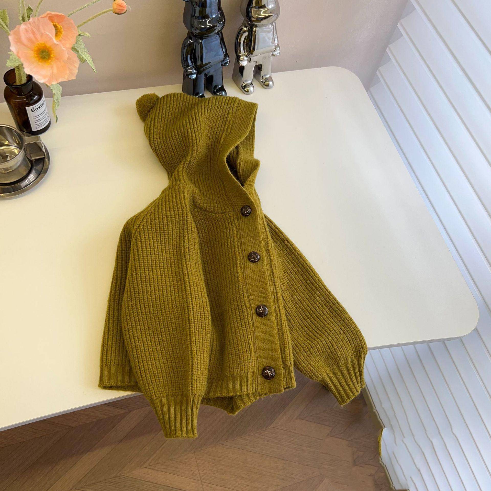 Frühling Mädchen Jungen Pullover Herbst Mode Gestrickte Mit Kapuze Strickjacke Vielseitig Jacke Mantel Kinder Infant Strickjacken Kleidung 110 dunkel gelb von Joom DACH