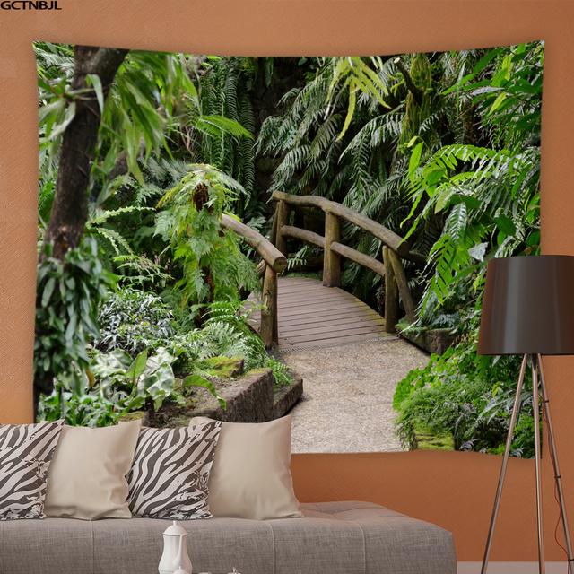 Frühling Natürliche Landschaft Wandteppich 3D Wald Wasserfall Landschaft Wandbehang Hause Hintergrund Tuch Dekor Garten Poster für Außerhalb 95x73cm von Joom DACH