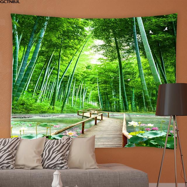 Frühling Natürliche Landschaft Wandteppich 3D Wald Wasserfall Landschaft Wandbehang Hause Hintergrund Tuch Dekor Garten Poster für Außerhalb 95x73cm von Joom DACH