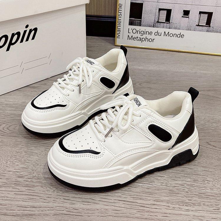 Frühling Neu Runde Zehenpartie Leder Schwarz und Weiß Gemischte Farben Panda Sneaker Damen College-Stil Schuhe Casual Sneaker 40 von Joom DACH