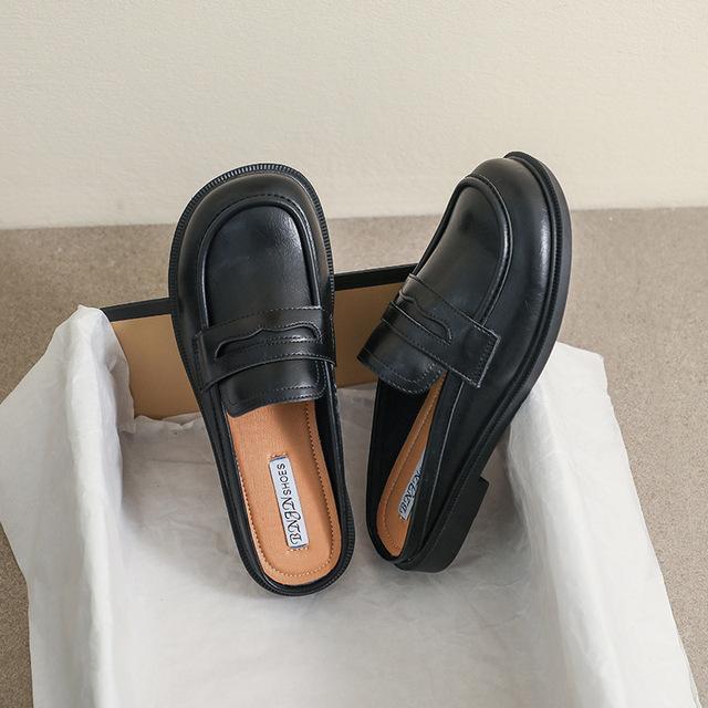 Frühling Neue Damen Hausschuhe für draußen mit hohen Absätzen Pantoletten mit rundem Kopf im britischen Stil, schwarze Party- und Bürokleidung 43 schwarz von Joom DACH