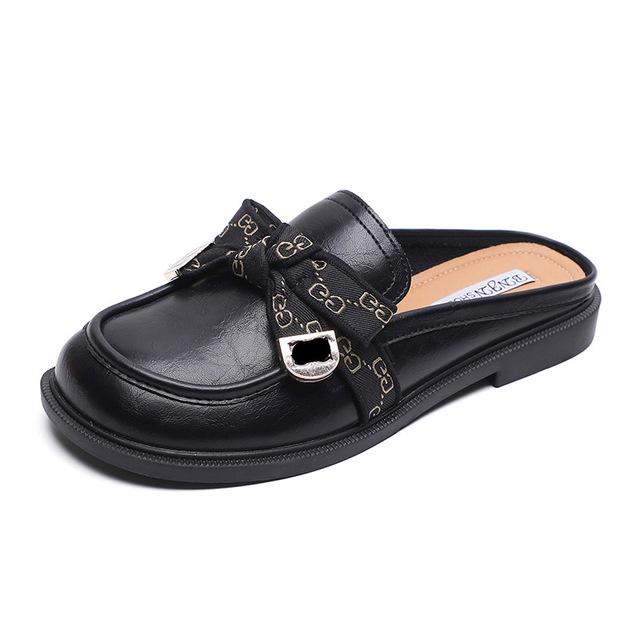 Frühling Neue Damen Outdoor-Hausschuhe Schwarze Pantoletten Britischer Stil Mode Schleife Design Lässige Halbschuhe Muller Schuhe Party Und Arbeit 41 schwarz von Joom DACH