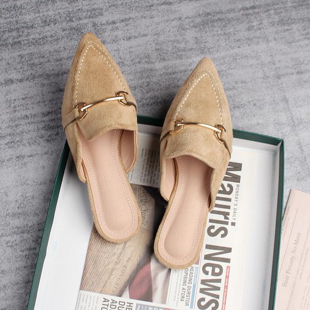 Frühling Neue Damen Pantoletten Spitz Hausschuhe Outdoor Muller Mode Metall Design Büro Freizeitschuhe Große Größe 41 -43 37 khaki von Joom DACH