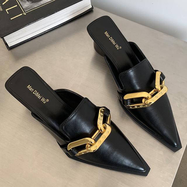 Frühling Neue Frauen Spitzschuh Hausschuhe 5cm Weiß Block High Heels Slip On Pantoletten Schuhe Marke Damen Slides Sandalen Prom Schuhe 6.5 schwarz von Joom DACH