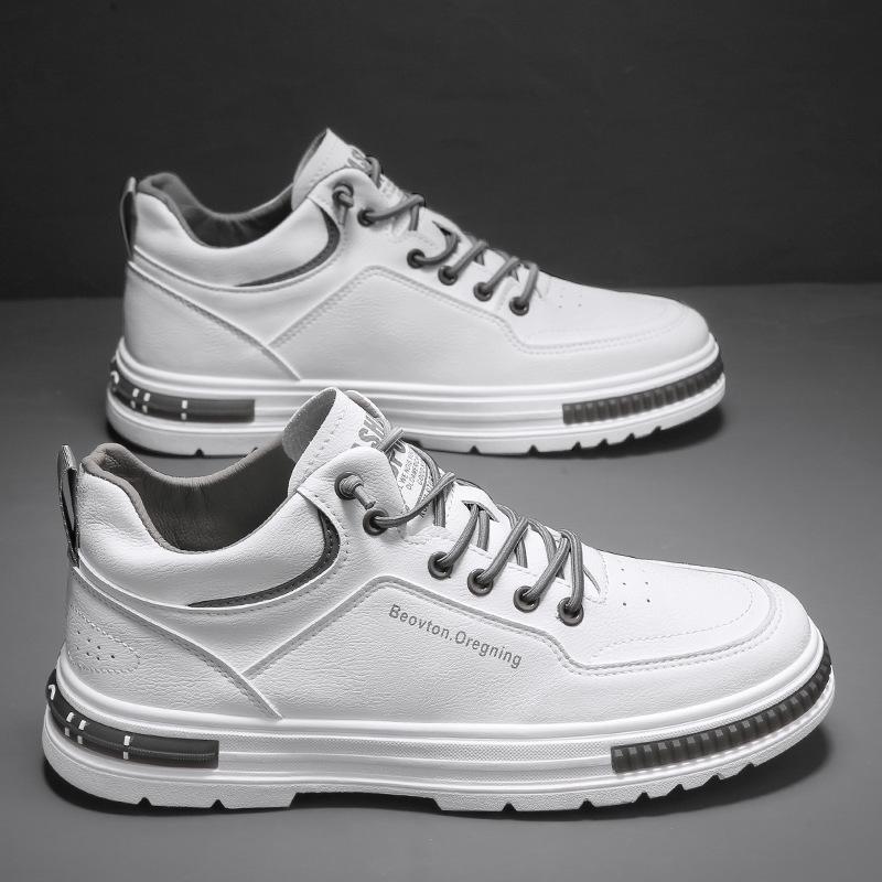 Frühling Neue Herren Freizeitsneakers Hohe Qualität Rutschfest Verschleißfest Dicke Laufschuhe Skateboard-Schuh High Top Flats Schuhe 41 weiß von Joom DACH