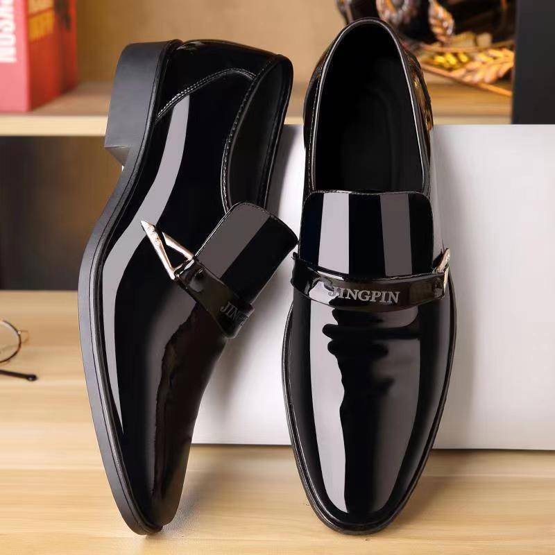 Frühling Neue Herren Lederschuhe Helles Leder Business Casual Slip-on Loafers Friseur Trendy Schuhe 41 schwarz von Joom DACH