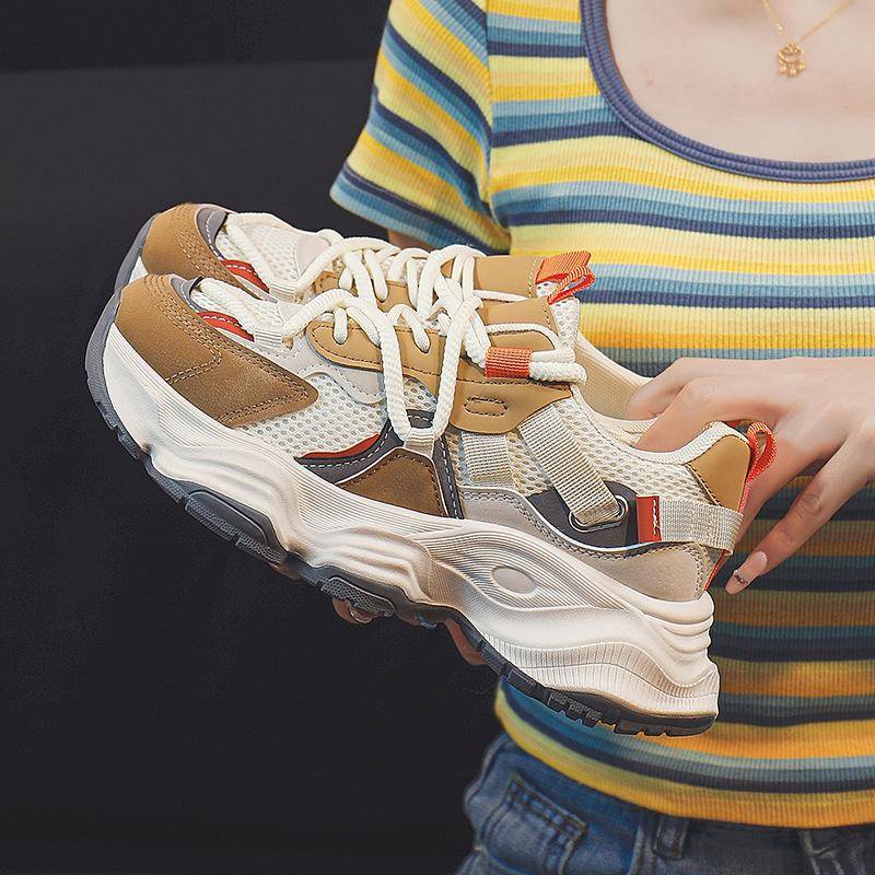 Frühling Neue Klobige Sneaker für Damen Ins Mode Schnürschuh Dicke Sohle Studentensport Höhenerhöhend Freizeit 40 von Joom DACH