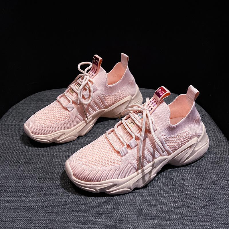 Frühling Neue Koreanische Version von Fliegengewebte Damenschuhe Studenten Laufschuhe Sportschuhe Damen Atmungsaktive Damenschuhe 40 rosa von Joom DACH