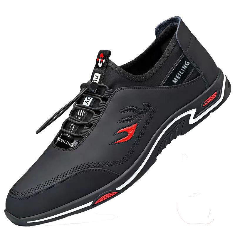 Frühling Neue Leder Atmungsaktive Sneakers Frontschnürung Sport Herrenschuhe Herren Freizeitschuhe 44 von Joom DACH