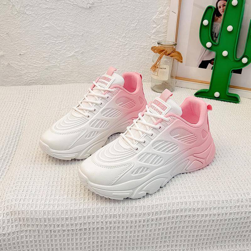 Frühling Neue Papa-Schuhe mit dicken Sohlen Damen Koreanische Version Runde Zehen Farbverlauf Casual Damenschuhe Student Sportschuhe 40 rosa von Joom DACH
