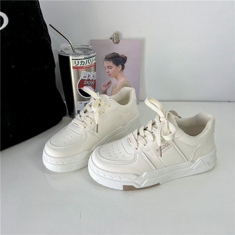 Frühling Neue Plateau-Plateau-Leder-Sneakers Damen Casual Sportliche Pumps mit runder Zehenpartie Einfache Weiße Schuhe Damen 40 von Joom DACH