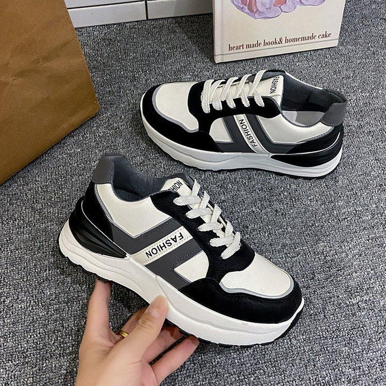 Frühling Neue Plateau Schuhe Dicke Sohle Farbpassend Schnürschuhe Runde Zehenpartie Student Vielseitig Damen Freizeit Sport Cortez 40 von Joom DACH