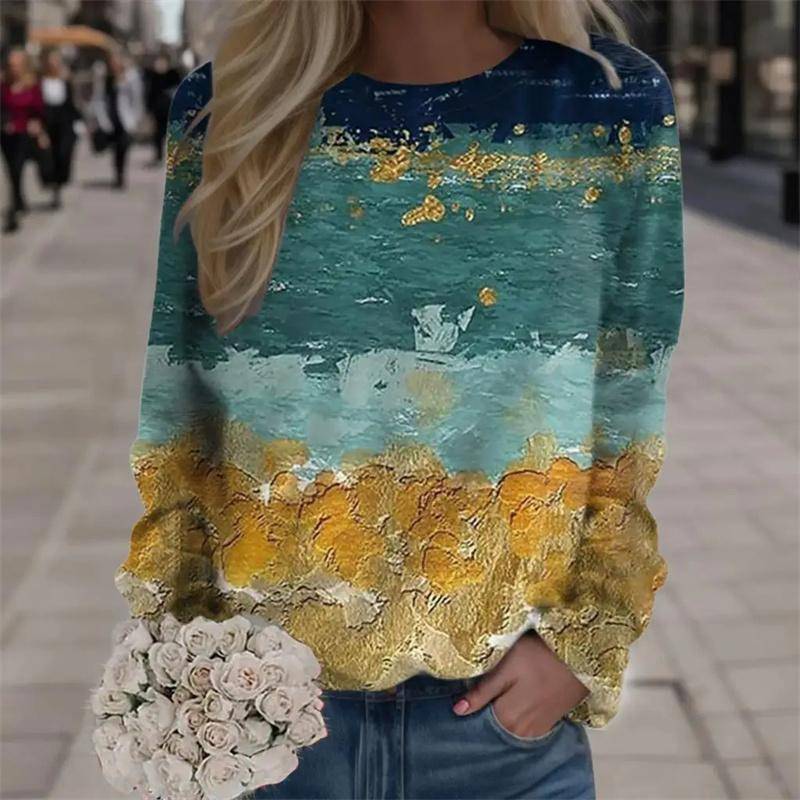 Frühling Neue Tinte Malerei Langarm T Shirt Pailletten 3D Druck Vintage Langarm Tops Langarm Y2k Kleidung Mädchen t-shirt 2XL von Joom DACH