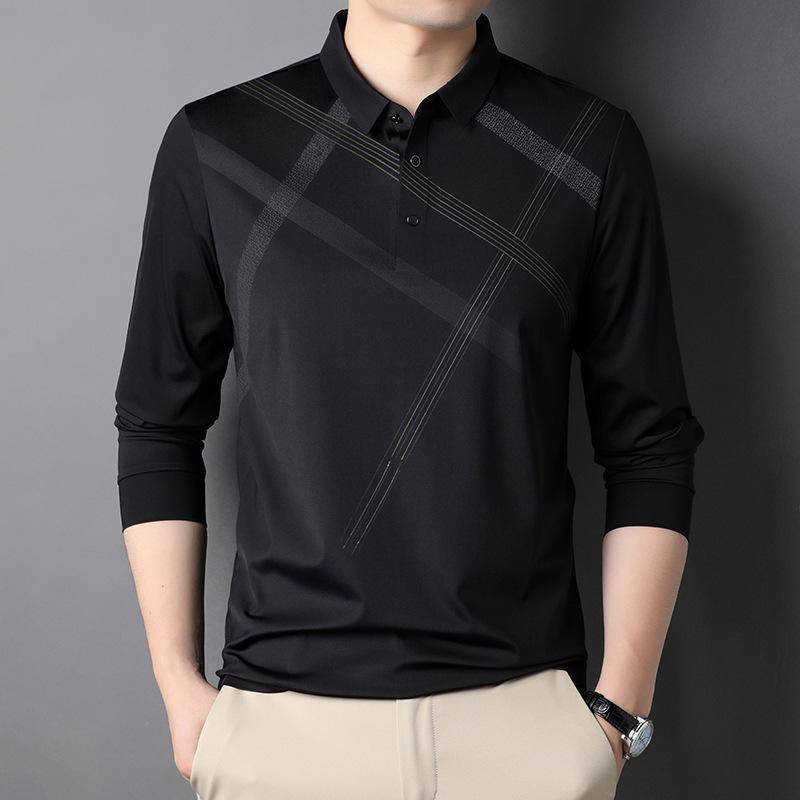 Frühling Neues Herren Langarm T-Shirt Gestreift Lässig Dünn Revers Poloshirt Modisches T-Shirt 3XL von Joom DACH