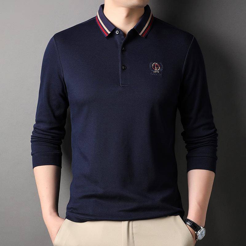 Frühling Neues Herren Revers Mode Lässig Einfarbig Langarm Poloshirt Herren T-Shirt 3XL von Joom DACH