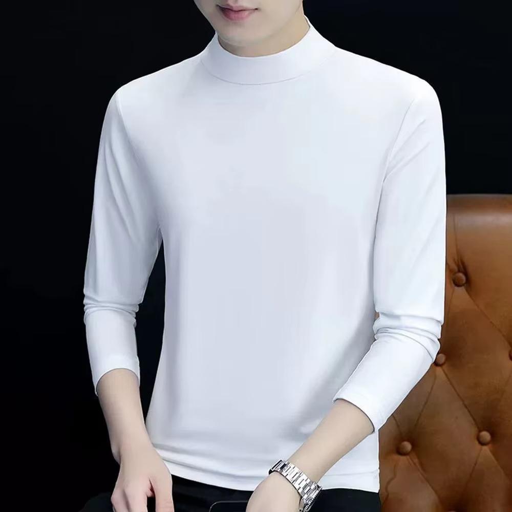 Frühling Neues Herren Rollkragen T-Shirt Langarm Slim Fit Einfarbig Hochelastisch Unterzieh-Pullover Basic-Stil Herren Tops L weiß von Joom DACH