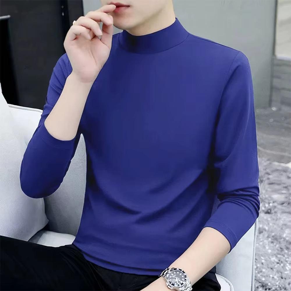 Frühling Neues Herren Rollkragen T-Shirt Langarm Slim Fit Einfarbig Hochelastisch Unterzieh-Pullover Basic-Stil Herren Tops XL königsblau von Joom DACH