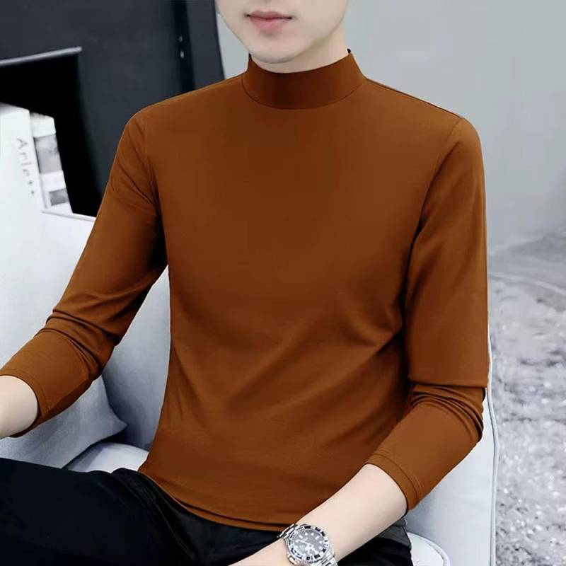 Frühling Neues Herren Rollkragen T-Shirt Langarm Slim Fit Einfarbig Hochelastisch Unterzieh-Pullover Basic-Stil Herren Tops XXXL braun von Joom DACH