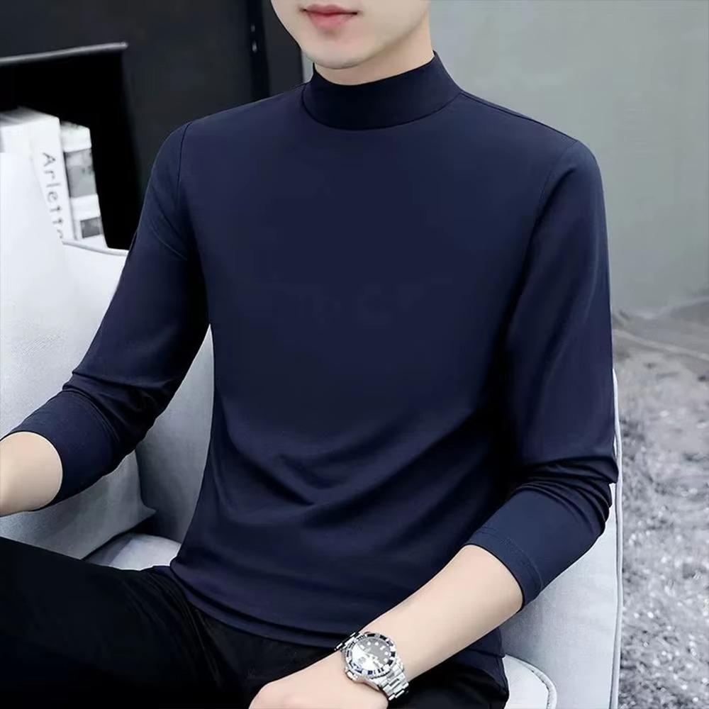 Frühling Neues Herren Rollkragen T-Shirt Langarm Slim Fit Einfarbig Hochelastisch Unterzieh-Pullover Basic-Stil Herren Tops XXXL navy blau von Joom DACH