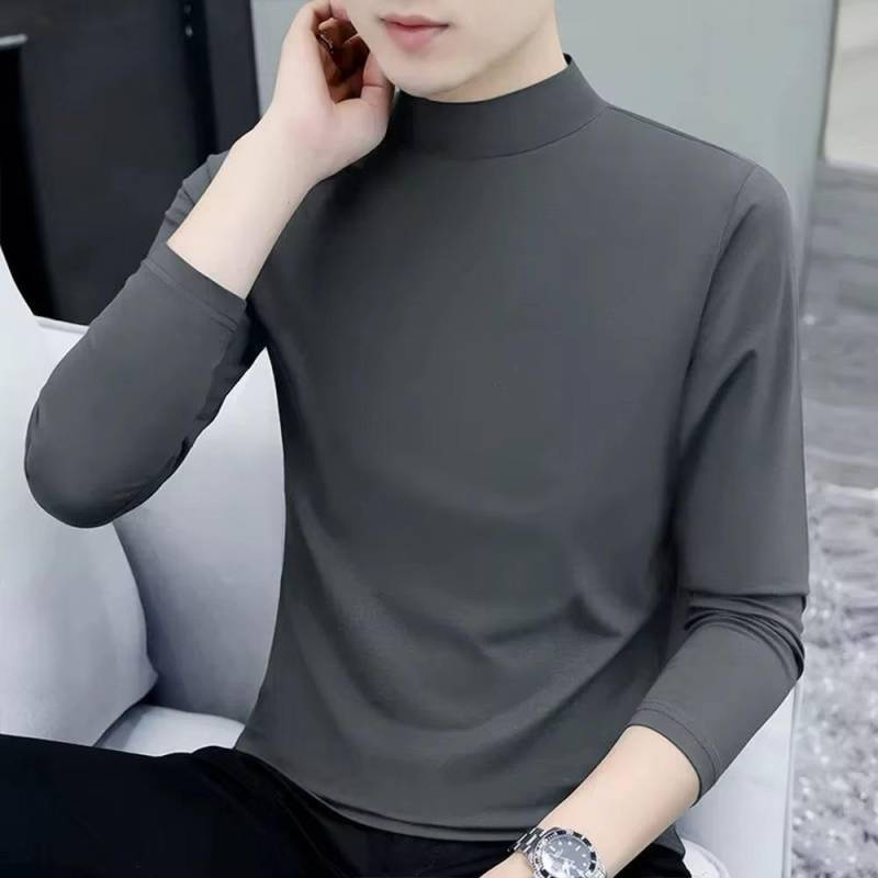 Frühling Neues Herren Rollkragen T-Shirt Langarm Slim Fit Einfarbig Hochelastisch Unterzieh-Pullover Basic-Stil Herren Tops XXXL dunkelgrau von Joom DACH