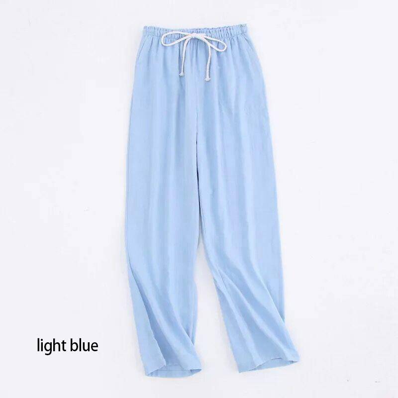 Frühling Paare Baumwolle Gaze Schlaf Hosen Damen Hause Krawatte Pyjama Hose Unten Hosen Schlaf Hose Frau Pyjama Bottoms XL von Joom DACH