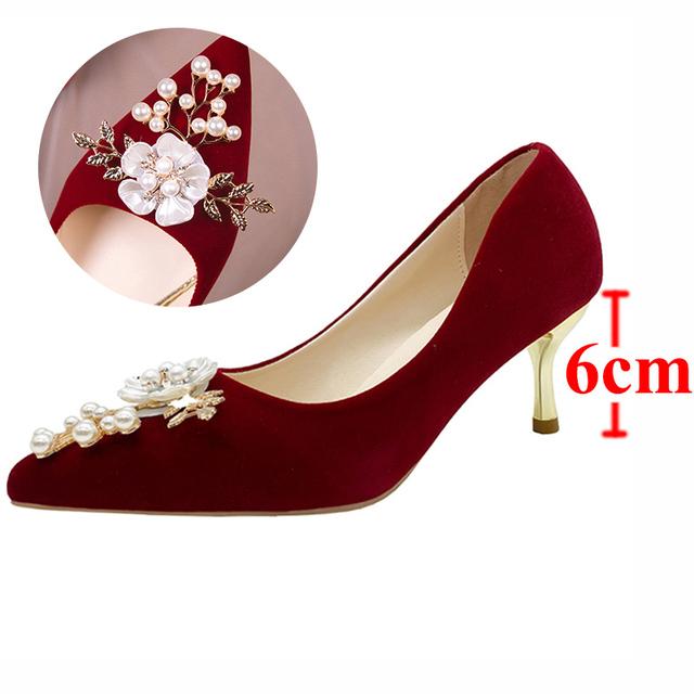 Frühling Perle Blume Hochzeit Braut Schuhe Frauen Rot Slip -On Dünne Fersen Pumps Frau Elegante High Heels Schuhe Für Weibliche 34 von Joom DACH