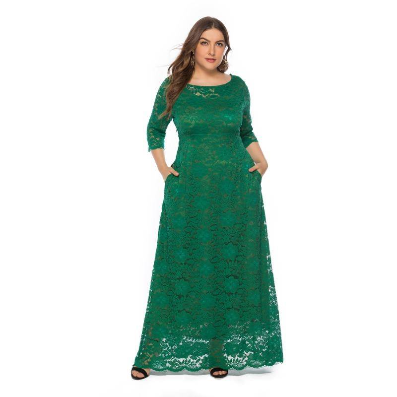 Frühling Sommer Damen Kleid Plus Size Spitze Abendkleider Brautjungfernkleider 5XL grün von Joom DACH