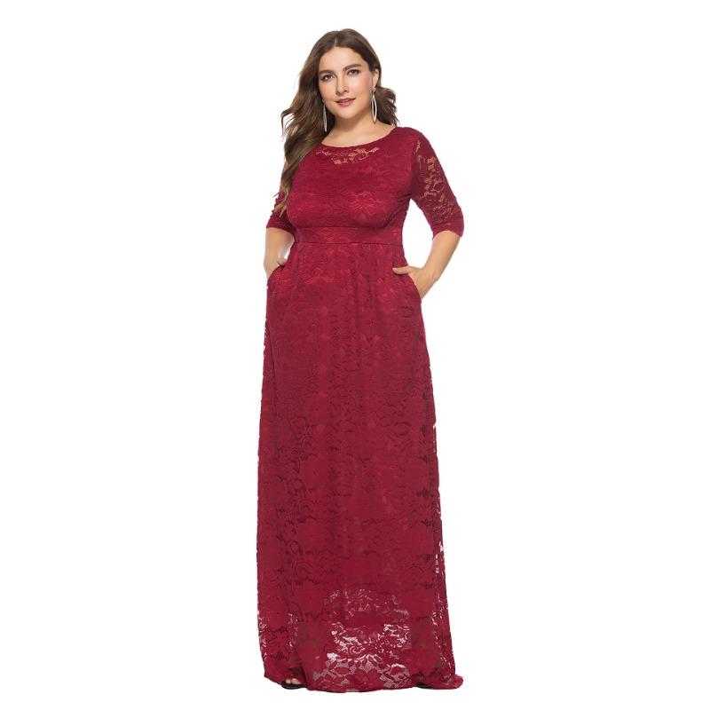 Frühling Sommer Damen Kleid Plus Size Spitze Abendkleider Brautjungfernkleider 6XL bordeaux von Joom DACH