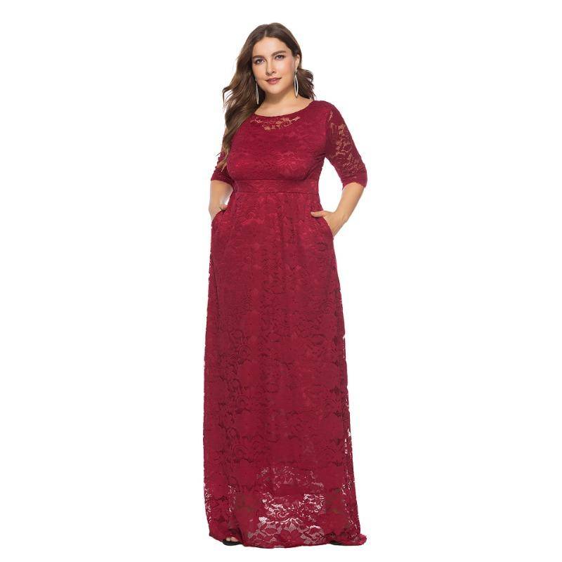 Frühling Sommer Damen Kleid Plus Size Spitze Abendkleider Brautjungfernkleider 6XL bordeaux von Joom DACH