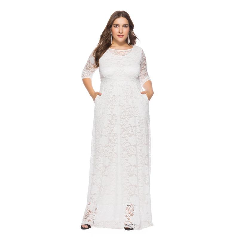 Frühling Sommer Damen Kleid Plus Size Spitze Abendkleider Brautjungfernkleider 6XL weiß von Joom DACH
