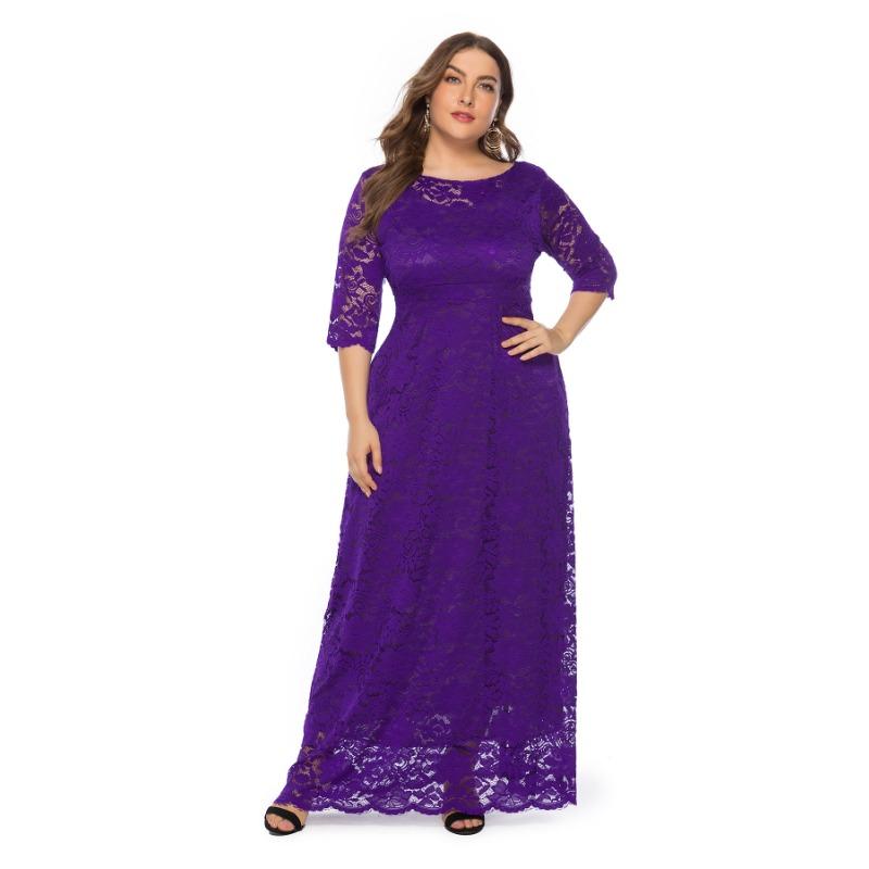 Frühling Sommer Damen Kleid Plus Size Spitze Abendkleider Brautjungfernkleider 6XL dunkelviolette von Joom DACH