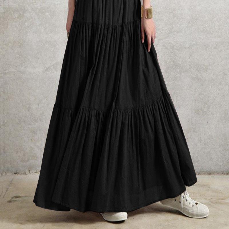 Frühling Sommer Damen Rock Schößchen Lässiger Langer Rock Einfarbiger Rock Vintage Stil Plissee Halbrock XXL schwarz von Joom DACH